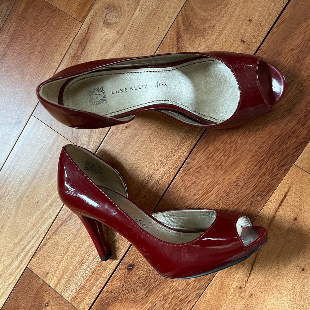 Anne Klein Burgundy Peep Toe Heels